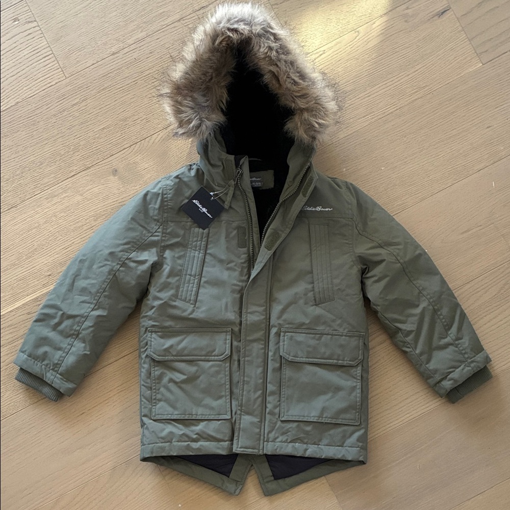 Eddie Bauer Kids Olive Down Parka with Faux Fur Hood